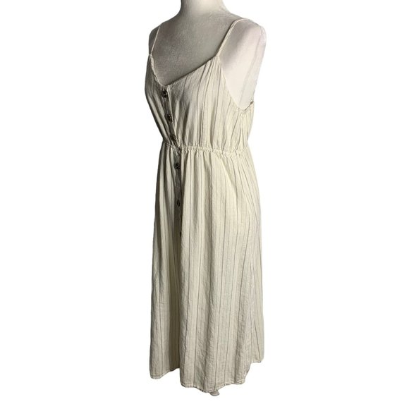 Streetwear Society Button Up Midi Dress L White Stripe Adjustable Straps Elastic - Picture 3 of 6